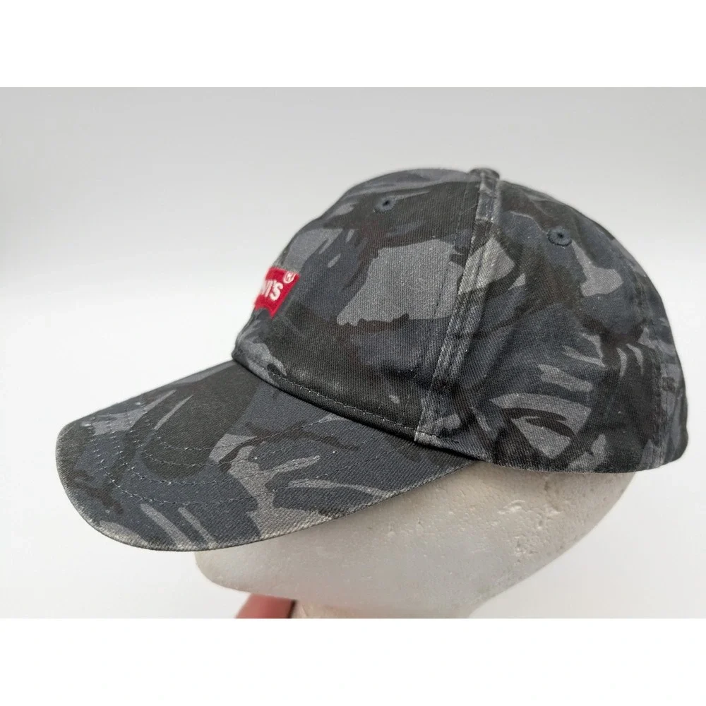 Levis Mens Grey Camo Batwing Logo Snapback Baseball Hat Adjustable Cotton Cap